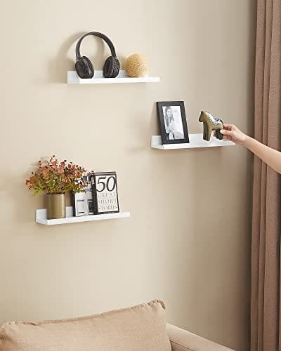 Songmics Wall Shelf 3 Sæt flydende hylder afsats til billedrammer og bøger, 38 x 10 cm, MDF White LWS38WT