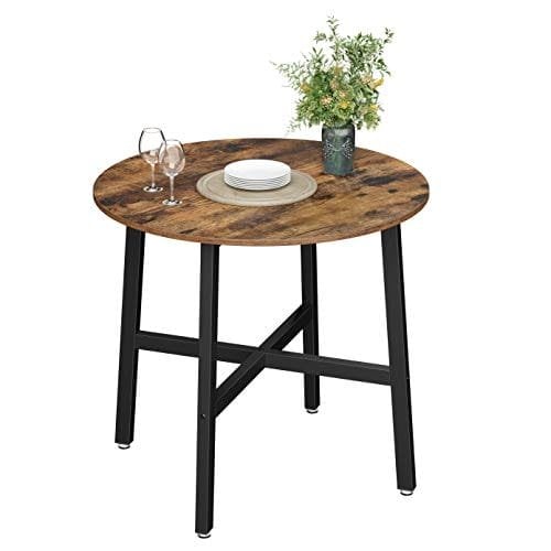 Vasagle spisebord, rundt køkkenbord, til stue, kontor, 80 x 75 cm (dia. X h), industriel stil, rustik brun og sort KDT080B01