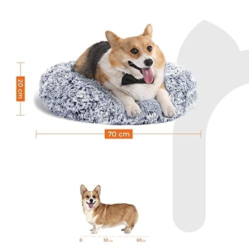 Hundeseng, Munkekatteseng, Fluffy Beroligende Kæledyrsseng med Aftageligt Vaskbart Betræk, Blødt Langt Plys, 70 Cm, Grå