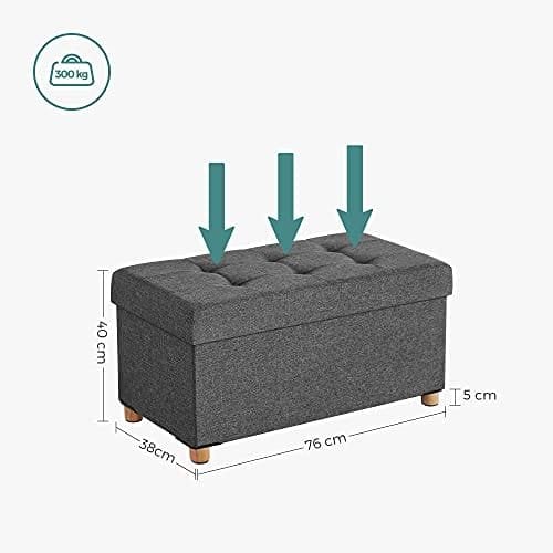 Songmics Storage Ottoman, polstret sammenfoldelig bænk, bryst med låg, massivt træfødder, rumbesparende, 65L kapacitet, holder op til 300 kg, til soveværelse, gang, børns værelse, mørkegrå LSF16gyz