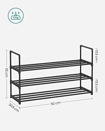 Songmics 3-hylde sko rack, opbevaringsarrangør af metal sko, let at samle, 12 til 15 par sko, stackable skohylde til skab, indgang, sorte LSA303B02