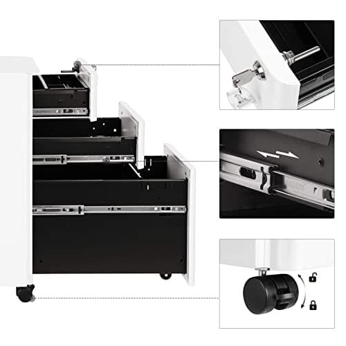 Songmics Mobile File Cabinet, Office Cabinet med hjul og lås, til A4, juridiske dokumenter i brevstørrelse, hængende filmapper, hvid ofc030w01
