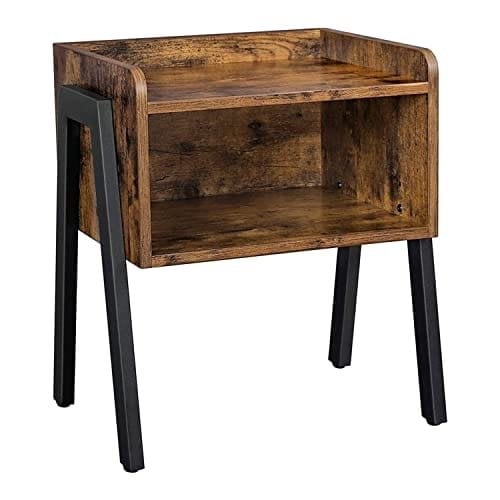 Vasagle Bedside Bord, Stackable sidebord med åbent rum, natbord, slutbord, industrielle accentmøbler med stålben, rustik brun og sort Let54x