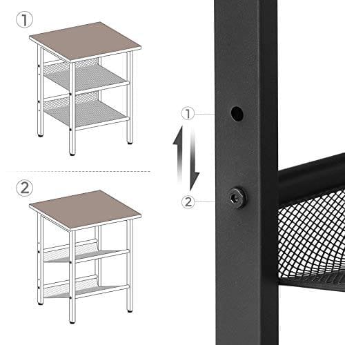 Vasagle sidebord, natbord, slutbord med 2 justerbare meshhylder, let samling, industriel til stue, soveværelse, stabil stålramme, rustik brun og sort Let23x