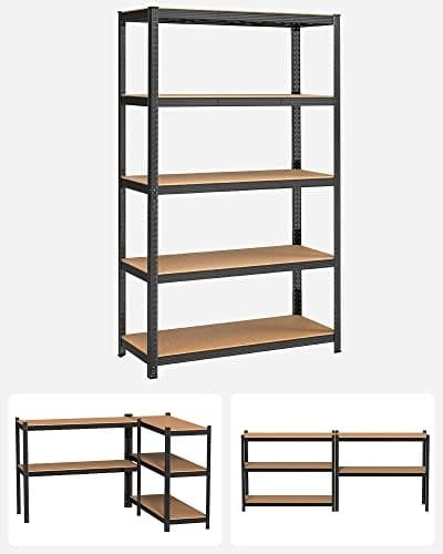 Songmics 5-lags hylderenhed, stålhylleenhed til opbevaring, værktøjsfri samling, til garage, skur, belastningskapacitet 875 kg, 60 x 120 x 200 cm, sort GLR060B01
