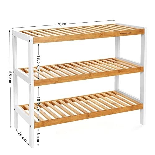 Songmics 3-lags bambussko rack, standarrangør, opbevaringshylde, 70 x 26 x 55 cm (w x d x h), ideel til gang, badeværelse, stue, soveværelse og korridor lbs03h