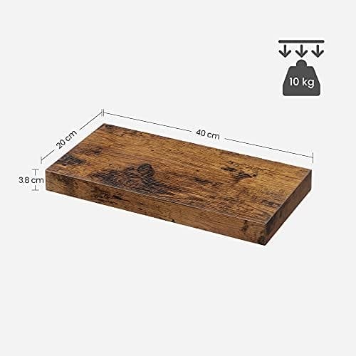 Vasagle flydende hylde, væg hylde til bøger, fotos, samleobjekter, vægmonteret kontorhylde, 40 x 20 x 3,8 cm, MDF, til stue, køkken, hallway, soveværelse, badeværelse, rustik brun LWS24BX