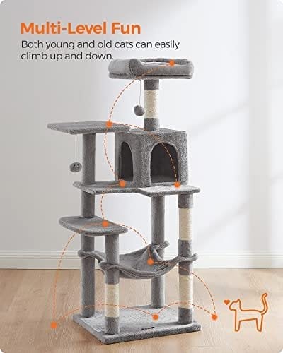 Feandrea Cat Tree, Cat Condo med hængekøje, 143 cm, lysegrå PCT161W01
