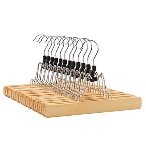 Songmics 12 PCS träbyxa hängare non-halp krom krok 360 grader roterande naturlig