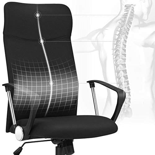 Songmics OBN034B01 Kontorstol ergonomisk drejestol polstret sæde stofafdækning justerbar og vippes op til 120 kg belastningskapacitet sort