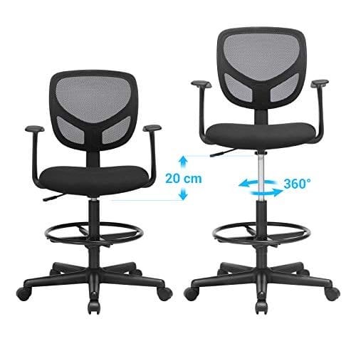 Songmics Office Chair Ergonomic Work Affol med armlæns sædehøjde 55-75 cm høj arbejdstol med justerbar fodringbelastningskapacitet 120 kg sort obn25bk