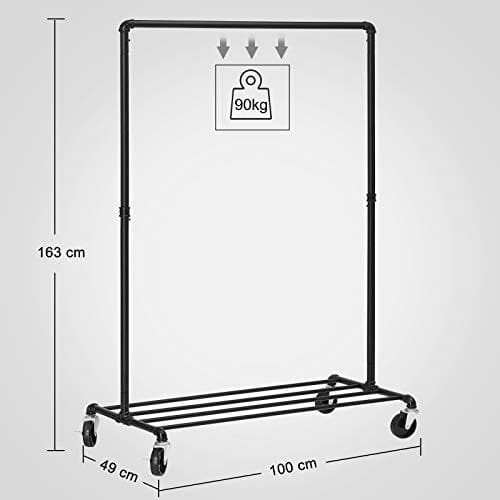 Songmics Heavy Duty metallinen vaateteline pyörillä, kestää 90 kg, musta