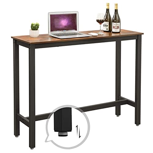 Vasagle barbord, smal rektangulært barbord, køkkenbord, pub spisestue højt bord, robust metalramme, 120 x 40 x 100 cm, let samling, industriel design, rustik brun og sort LBT12X