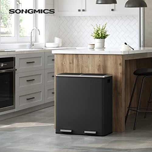 SONGMICS Kaksoisastia, 2 x 30L jäte- ja kierrätysastia, musta