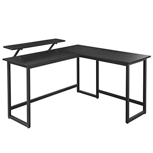 Vasagle Computer Desk, L-formet skrivning af arbejdsstation, industriel hjørnebord med monitorstativ, til hjemmekontorstudie og spil, pladsbesparelse, let samling, sort LWD56BK
