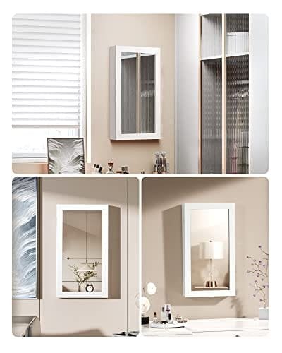 Songmics White Mirrored Lockable Jewellery Cabinet, Wall Mount Jewellery Organizer, Gift Idea JBC51W