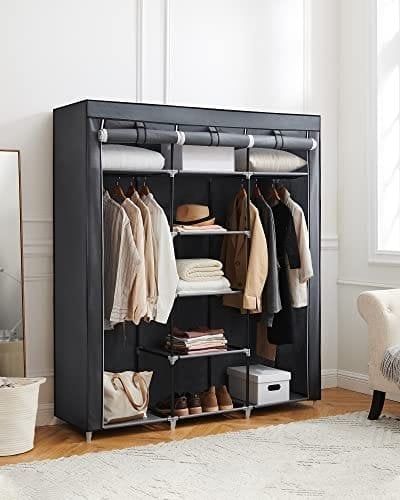 Songmics lærred garderobe soveværelse møbelskab skab opbevaringsarrangør Gray 175 x 150 x 45 cm ryg12g