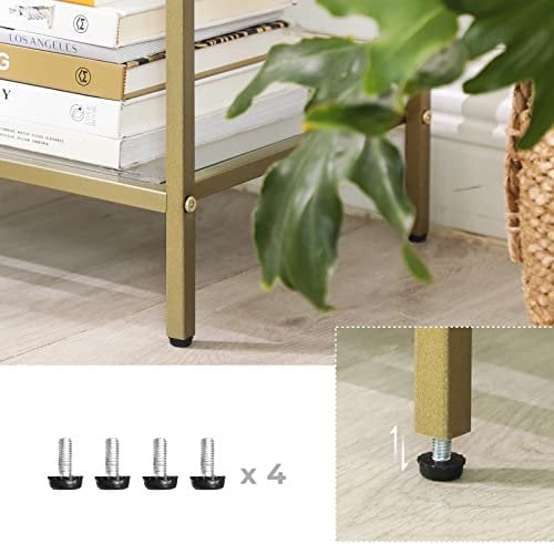 Vasagle -konsolbord, sofabord med 3 hylder, tempereret glashylde, 100 x 30 x 73 cm, metalramme, moderne, til hallway stue soveværelse, guldfarve LGT27G