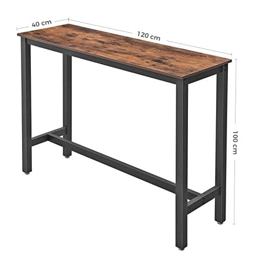 Vasagle barbord, smal rektangulært barbord, køkkenbord, pub spisestue højt bord, robust metalramme, 120 x 40 x 100 cm, let samling, industriel design, rustik brun og sort LBT12X