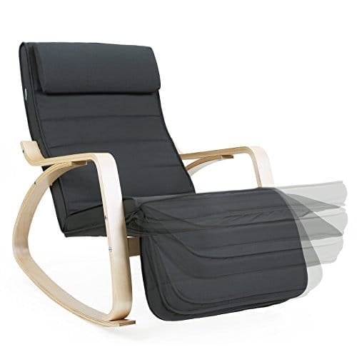 Songmics Birch Wood Relaxing Rocking Stol med justerbar fodstøtte Max Load: 150 kg Grå lyy10g