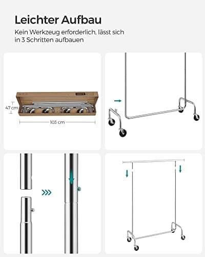 SONGMICS Heavy Duty vaateteline Säädettävä metallikromattu vaateteline