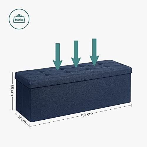 Songmics Storage Ottoman Bench, polstret bryst med låg, foldesæde, 120L kapacitet, hold op til 300 kg, marineblå LSF77in