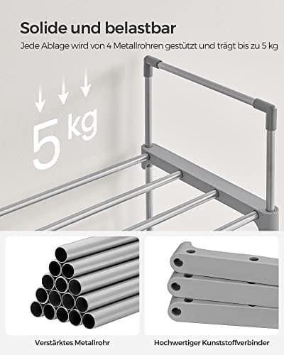10-kerroksinen ohut kenkäteline, mahtuu 20 paria, harmaa