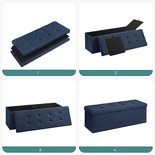 Songmics Storage Ottoman Bench, polstret bryst med låg, foldesæde, 120L kapacitet, hold op til 300 kg, marineblå LSF77in