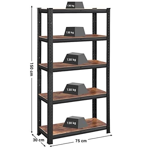 Songmics hyllykkö, 30 x 75 x 150 cm, 650 kg kantavuus), ruskea ja musta