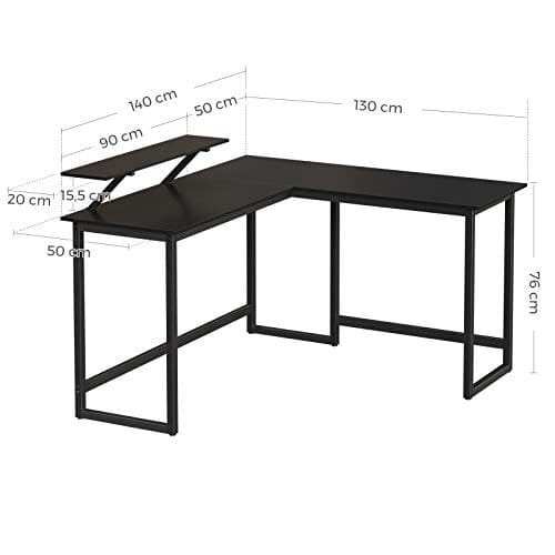 Vasagle Computer Desk, L-formet skrivning af arbejdsstation, industriel hjørnebord med monitorstativ, til hjemmekontorstudie og spil, pladsbesparelse, let samling, sort LWD56BK