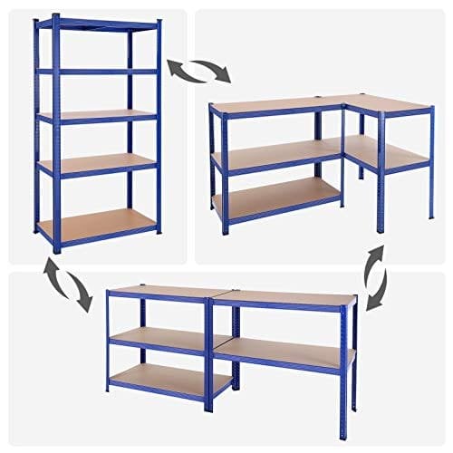 Songmics 5-lags hyldeenhed, stålhylder til opbevaring, værktøjsfri samling, til garage, skur, belastningskapacitet 600 kg, 50 x 100 x 200 cm, blå GLR050Q01