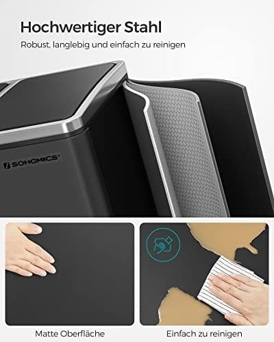 Songmics Recycling Bin, 3 x 18 L Triple Kitchen Bin, 3 Rum Pedal Bin With Soft-Close Låg, Plast