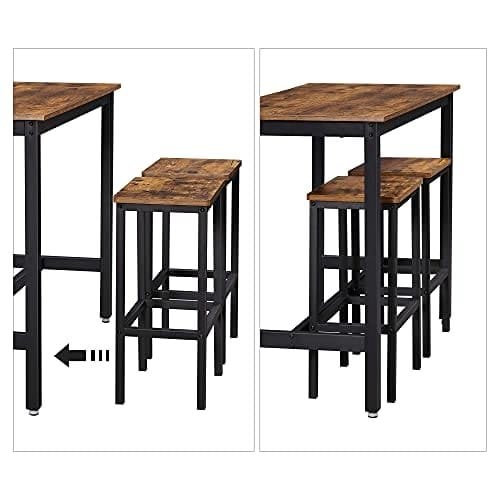 Vasagle spisebordssæt, barbord med 2 barstole, morgenmadspisebord og afføring sæt, køkkenbord med bar spisestole, til køkken, stue, spisestue, rustik brun LBT15X