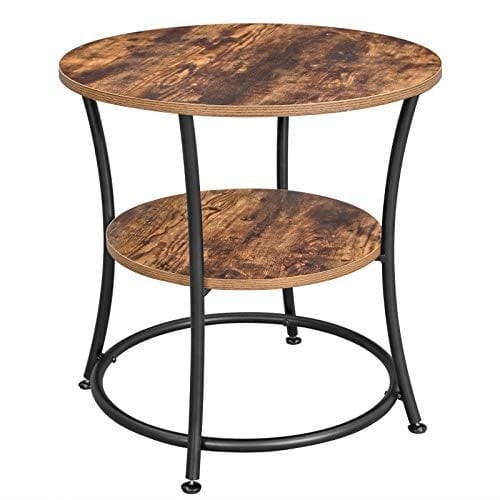 Vasagle sidebord runde, slutbord med 2 hylder, stue, soveværelse, let samling, metal, industriel design, rustik brun Let56bx