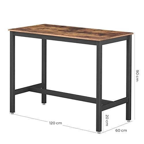 Vasagle barbord, industrielt køkkenbord, spisebord med massiv metalramme, til cocktails, bar, festkælder, restaurant, stue, træudseende, 120 x 60 x 90 cm LBT91X