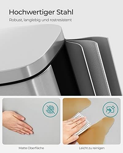 Songmics Kitchen Rubbish Bin, Pedal Papirkurv kan 30L, med plastisk indre spand, hængslet låg, blød lukning, lugtbeskyttelse og hygiejnisk, sølvfarve LTB03NL