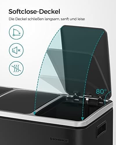 Songmics Recycling Bin, 3 x 18 L Triple Kitchen Bin, 3 Rum Pedal Bin With Soft-Close Låg, Plast