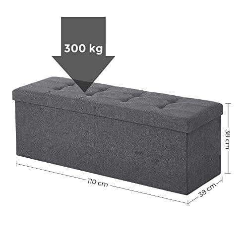 Songmics -bænk med opbevaringsplads, sædebryst, opbevaringsboks, sammenfoldelig, max. Statisk belastningskapacitet 300 kg, med metaldelernet, 120 l, 110 x 38 x 38 cm, imiteret linned
