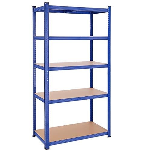 Songmics 5-lags hyldeenhed, stålhylder til opbevaring, værktøjsfri samling, til garage, skur, belastningskapacitet 600 kg, 50 x 100 x 200 cm, blå GLR050Q01