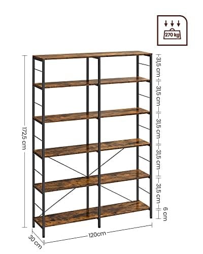 VASAGLE kirjahylly 5 tasoa (30 x 120 cm kukin)