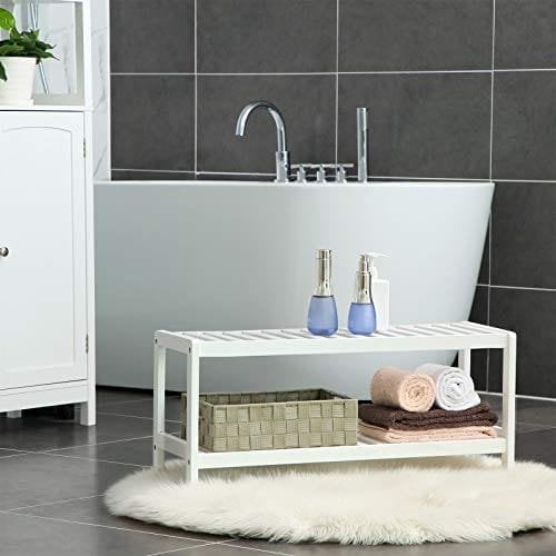 Songmics Natural Bambus 2-lags skostativ, hylde til sko planter bøger, til stue hallway soveværelse badeværelse, 70 x 26 x 33 cm, hvid lbs02wt