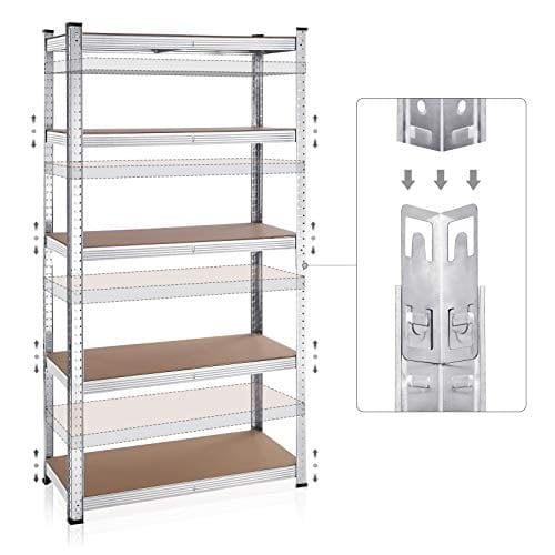 Songmics 5-lags hylderenheder, sæt med 2 stålshylder til opbevaring, værktøjsfri samling, til garage, skur, belastningskapacitet 875 kg, 40 x 90 x 180 cm, sølv GLR040E02