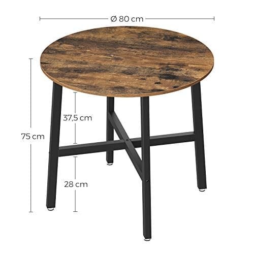 Vasagle spisebord, rundt køkkenbord, til stue, kontor, 80 x 75 cm (dia. X h), industriel stil, rustik brun og sort KDT080B01