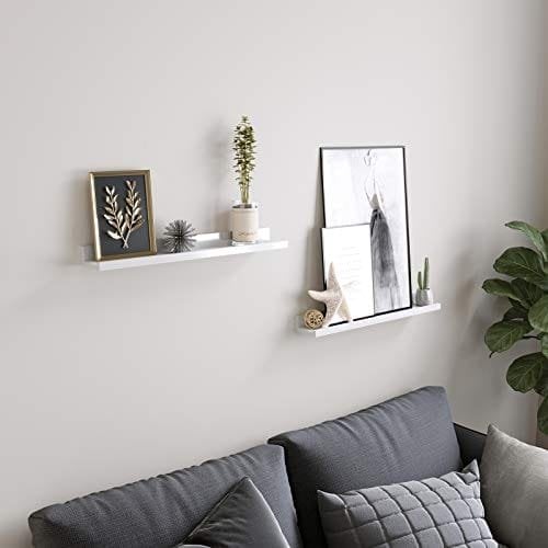 Songmics flydende hylder sæt med 2, væghylder afsats med højglans finish, 60 x 10 cm, til billedrammer og bøger, stue, hallway, soveværelse, badeværelse, køkken, kontor, hvid LWS60WT