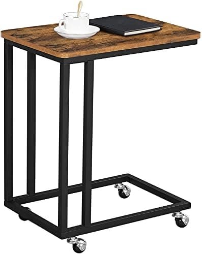 Vasagle -slutbord, sidebord, sofabord, med stålramme og ricinus, let samling, industriel, til stue, soveværelse, balkon, rustik brun og sort LNT50x