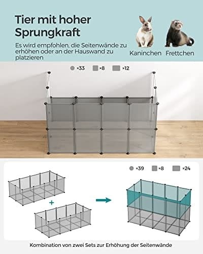 Kravlegård, Marsvineløb og Bur med Gulv, Indendørs Gør-det-selv Gennemsigtigt Plastkabinet til Hamstere, Kaniner, Pindsvin, Træningsmiljø for Små Dyr, Grå