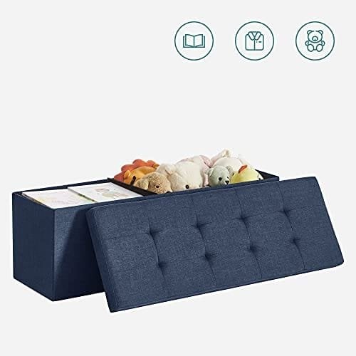 Songmics Storage Ottoman Bench, polstret bryst med låg, foldesæde, 120L kapacitet, hold op til 300 kg, marineblå LSF77in
