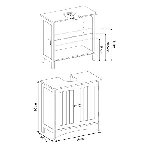 Vasagle under vask opbevaring skab badeværelse gulvkabinet med 2 dørs justerbar hylde 60 x 30 x 60 cm hvid BBC01WT