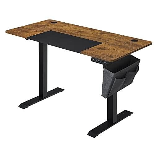 Höjdjusterbar Elektrisk Skrivbord, 60 X 140 X (72-120) Cm, Helt Justerbar, Skarvad Platta, Minnesfunktion med 4 Höjder, Laddningsskydd, Vintage Brun/svart