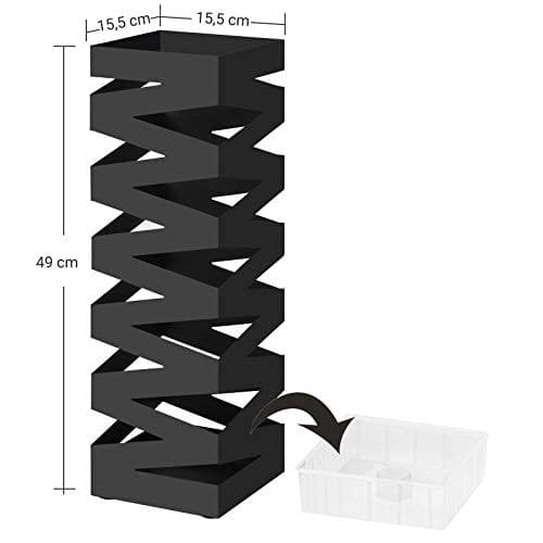 Songmics Metal Paraply Stand, Square Paraply Holder Rack, med kroge og drypbakke, 15,5 x 15,5 x 49 cm, sort luc16b